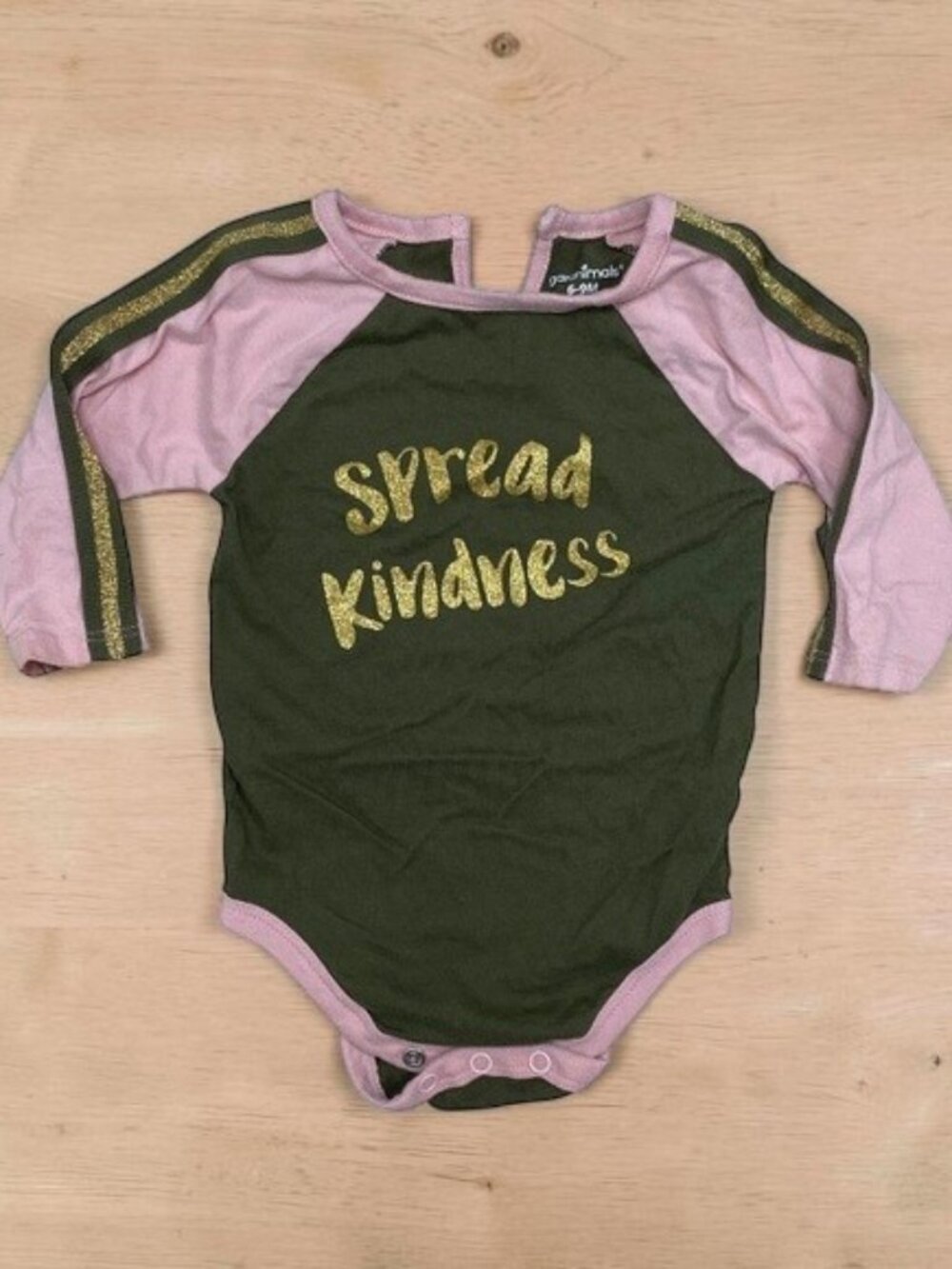 6/$12 💥♻ Garanimals Army Green & Pink Gold Glitter Onesie | Size 6-9m | 1064